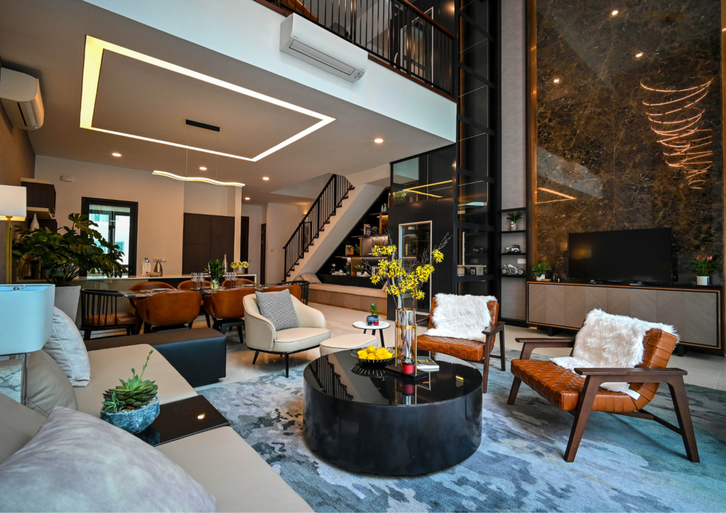 Luxury Villa, Villa living room, sofa set, tv unit, chairs, living area, spacious villa living hall, Vibe Vista-residential interior designers in Hyderabad